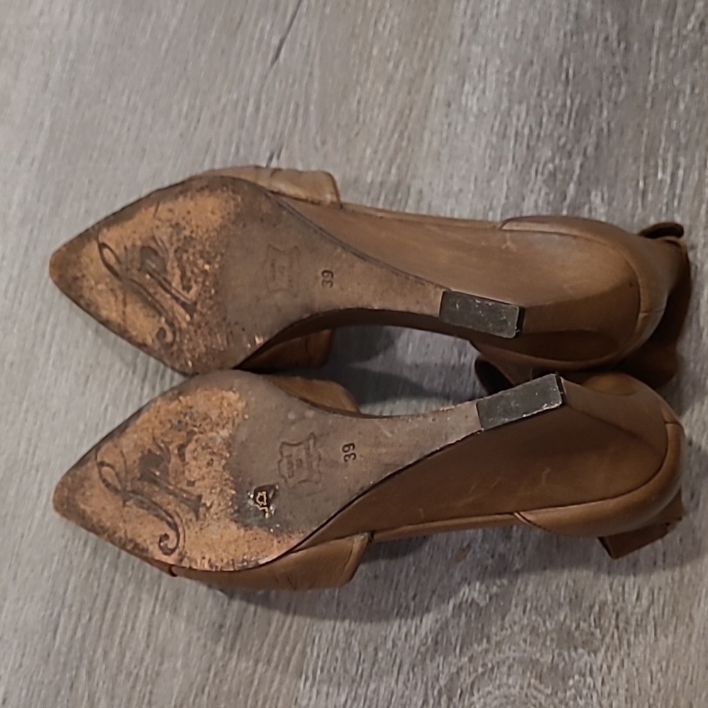 Free People Wedge Shadow Brown Heel Leather Tan 9 Vintage - Picture 7 of 8